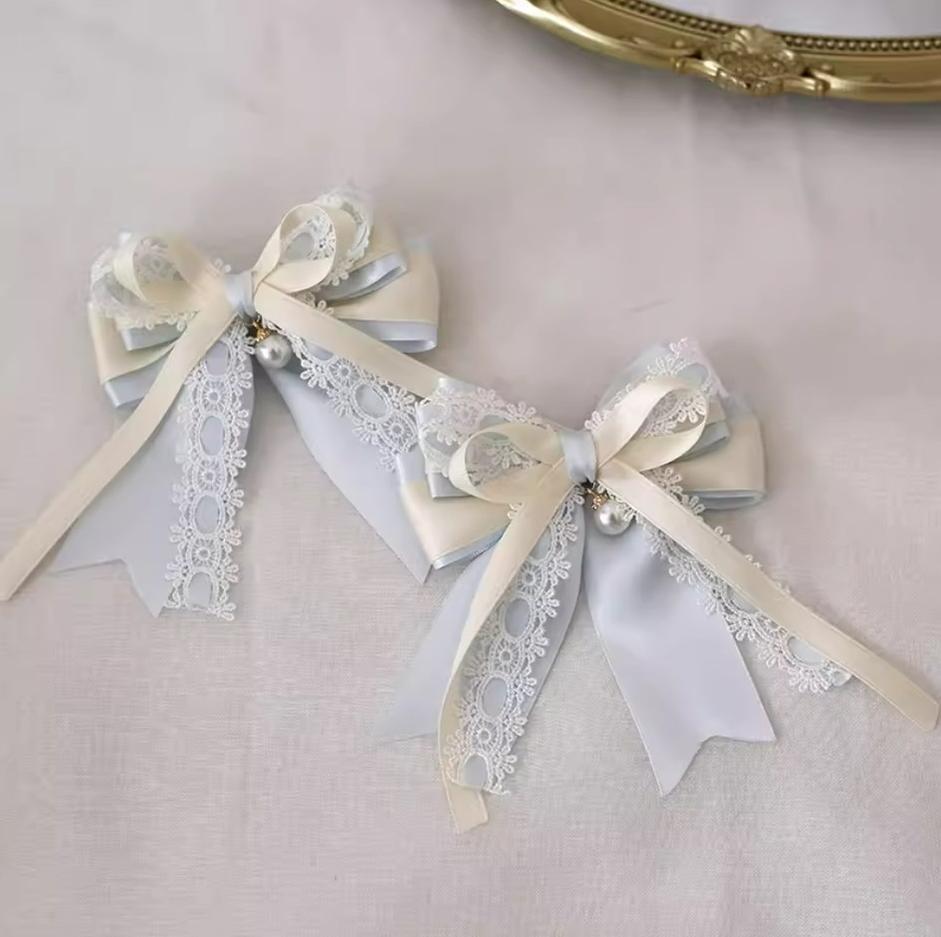 Xiaogui - Four Seasons Floral - Sweet Lolita Headdress Bow KC Lace Cuffs a pair of hair clips