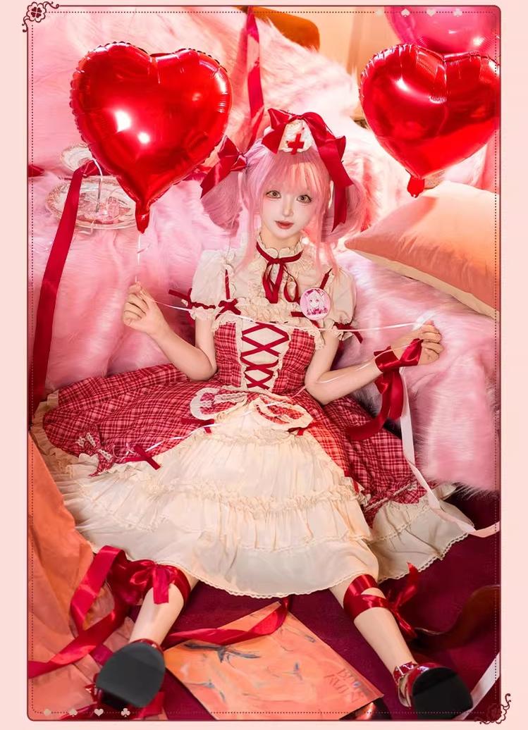 Confession Balloon - Red Plaid Cake Skirt - IP Collab Lolita Plaid JSK Dress 43996:792188