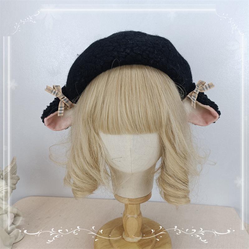 Cocoa Jam - Upgrade 3D Sheep Ear Lolita Beret M / 22.0"-22.8" (56-58 cm) Black beret with bows