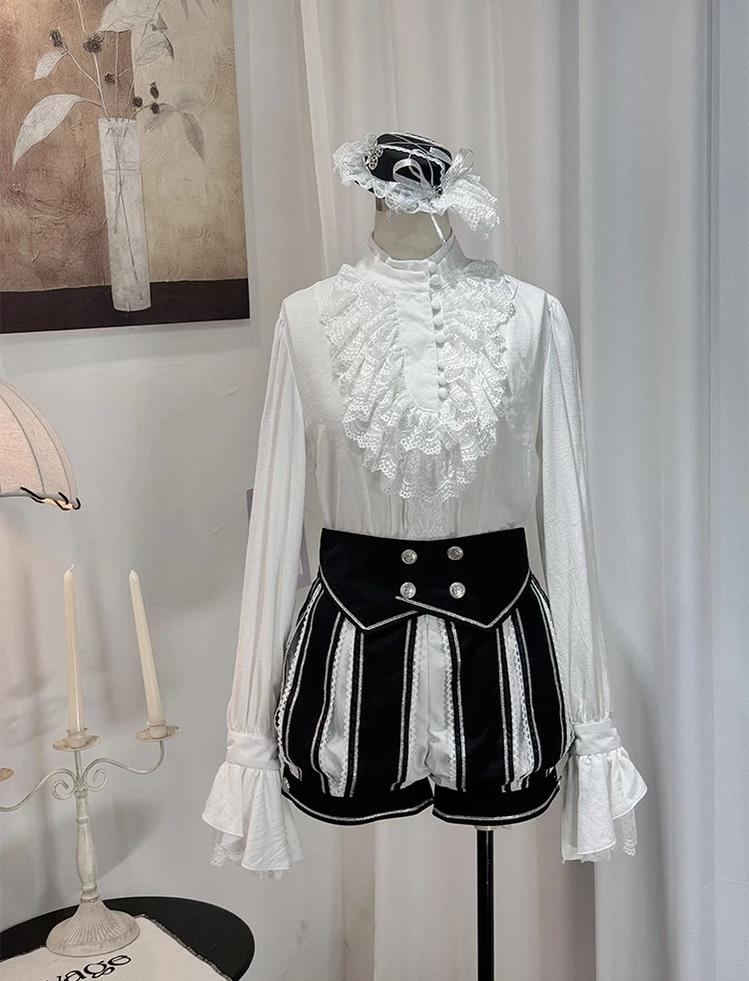 Crow Feather Ode - Ouji Lolita Cotton Linen Shirt and Clock Embroidery Vest Set (L M S XL) 45665:857444