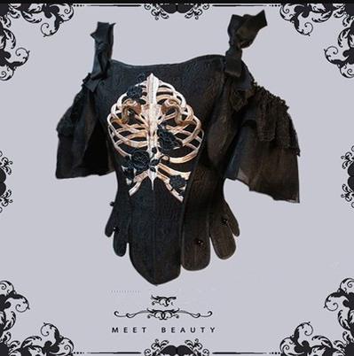 (BFM)Lingxi Lolita~Bone island Gothic Lolita Corset Goth Blouse Skirt Set (L M S XL XXL) 31838:371682