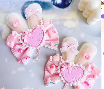 Sweetheart Endless - Sweet Lolita Lace Rabbit Ears Cuffs Multicolor a pair of big rabbit ears and heart pink pin (not cuff)