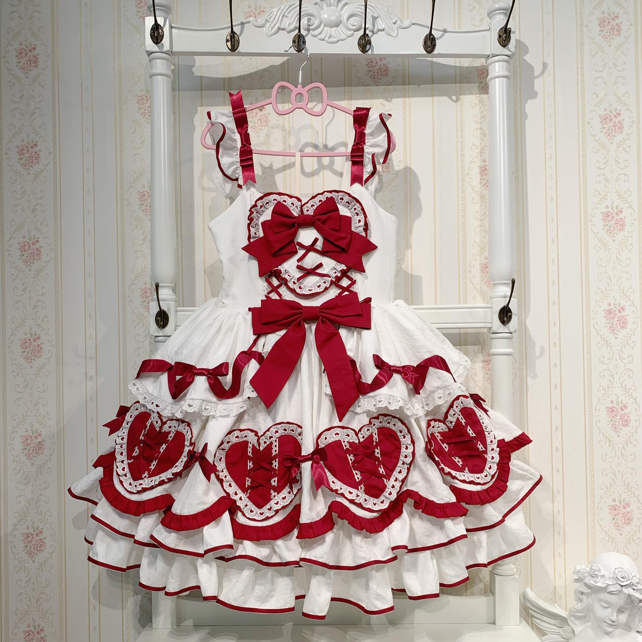 Chubby Cat Diary - Icing Sugar Gift Box - Plus Size Sweet Lolita JSK Dress Set White and Red JSK S
