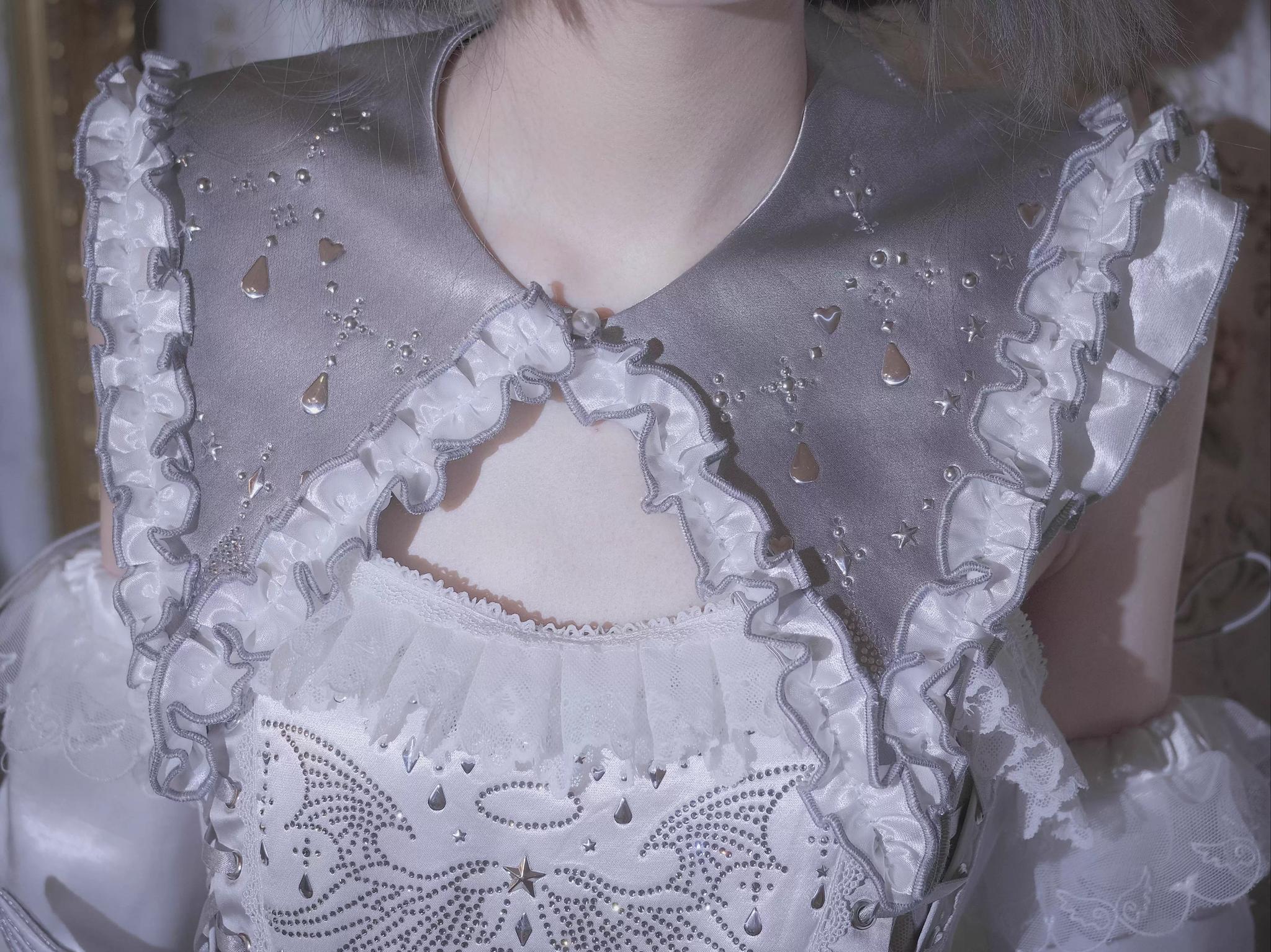 LustrE - Metallic Angel - Silver-white Punk Lolita JSK, Wing and Rhinestone Details 44276:801951