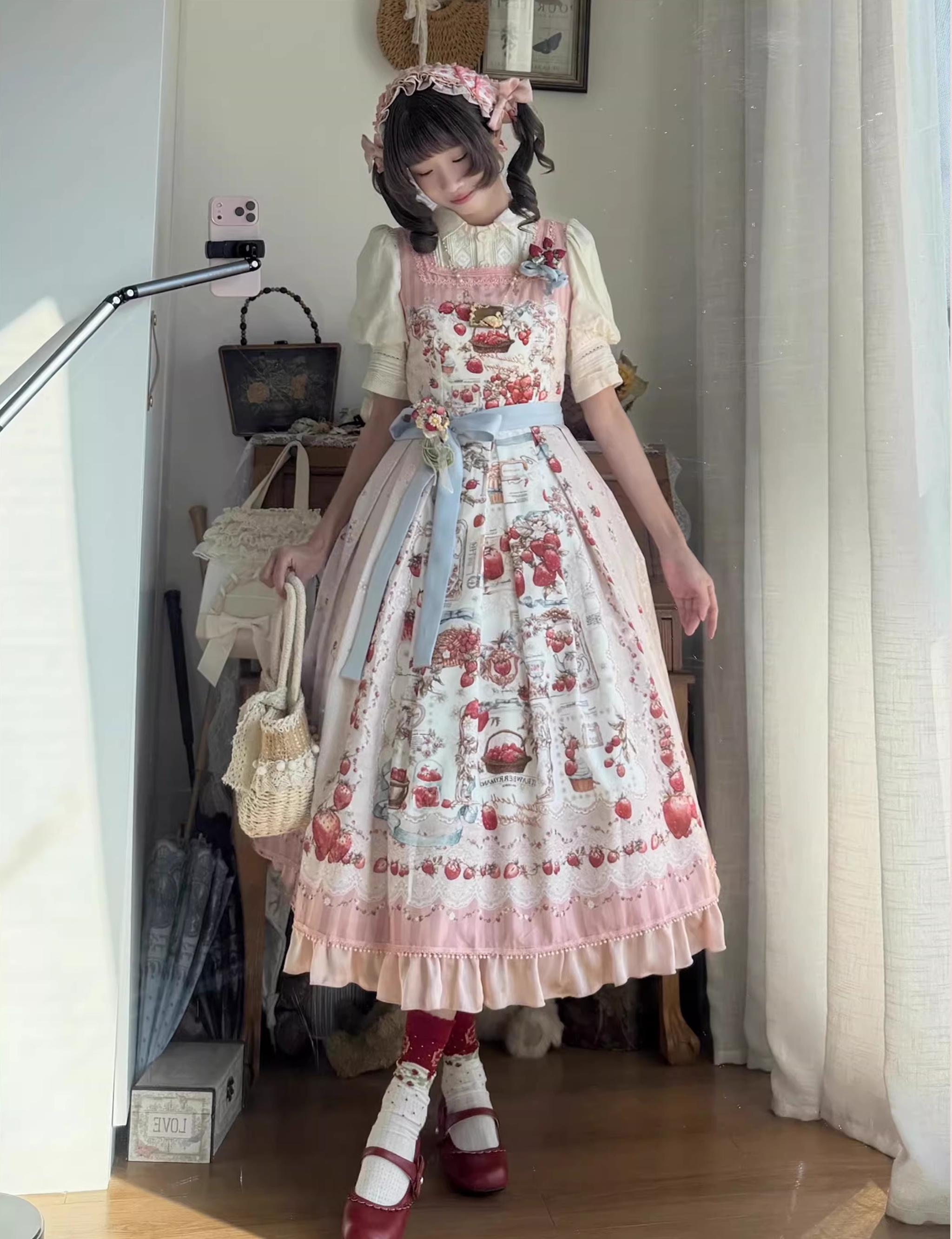Strawberry Manor - Printed Sweet Lolita JSK Dress, Box Pleats 45025:832949