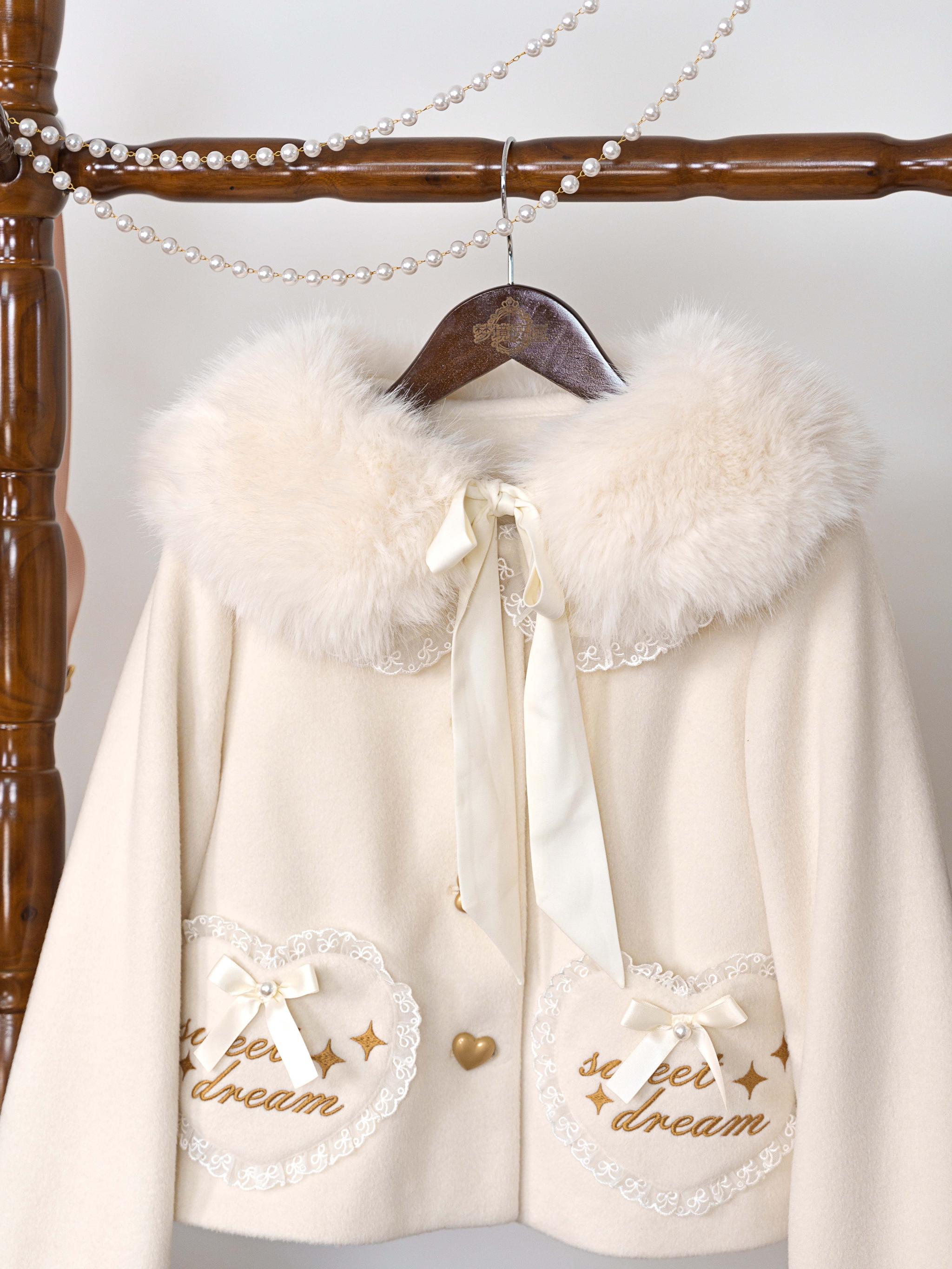 Milk Puff - Winter Fleece-lined Sweet Lolita Coat, Detachable Collar