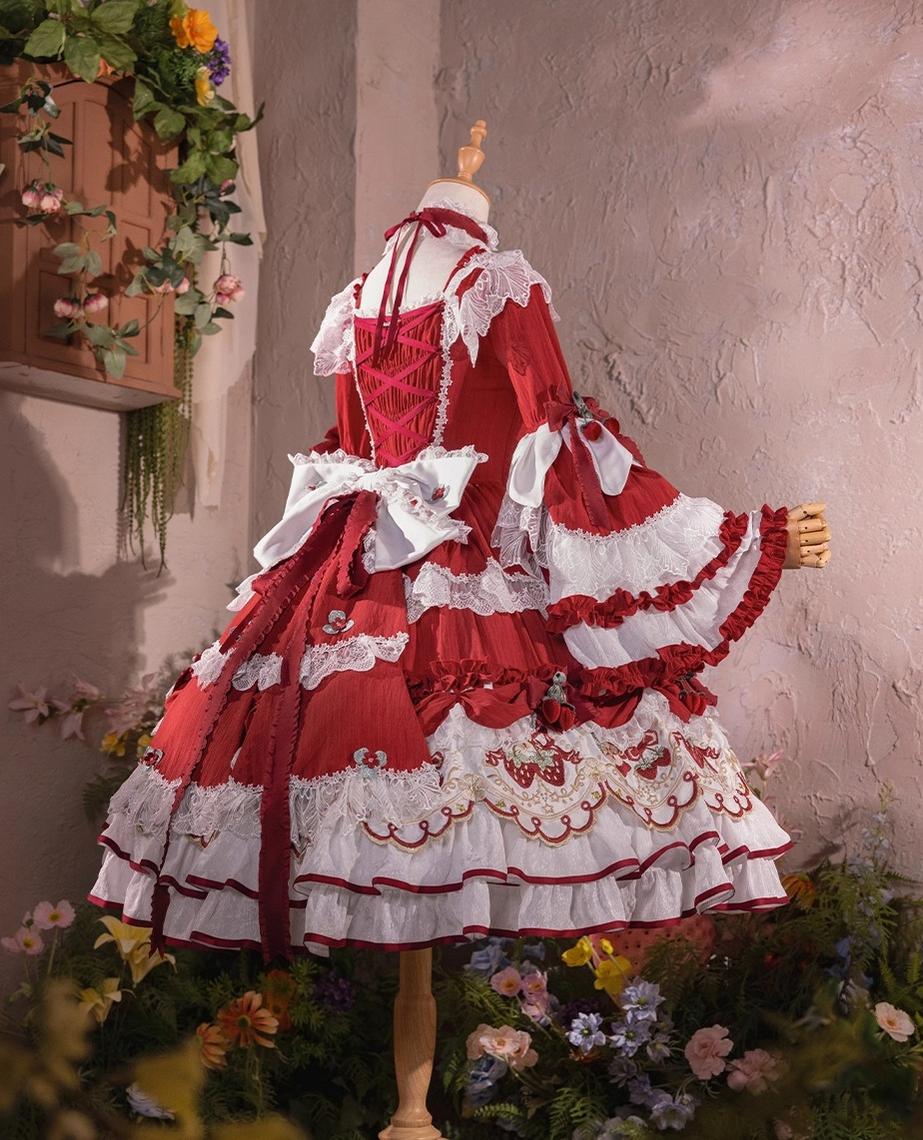 Bramble Rose - Starryberry Eden - Hime-sleeved Sweet Lolita Dress, Strawberry Embroidery 44262:801252