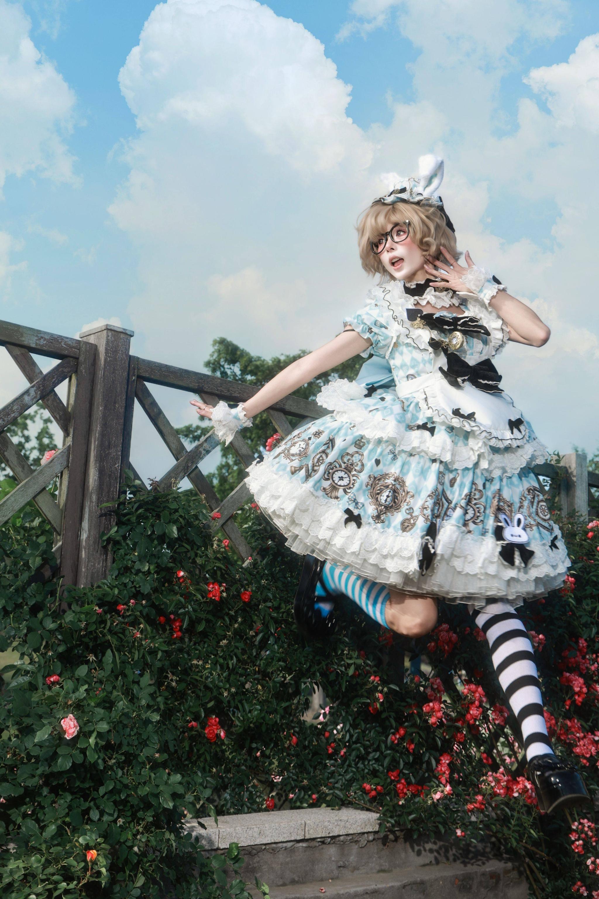 Unnamed Journey - Sweet Lolita Argyle Printed OP Dress with Bunny Details 45510:850442
