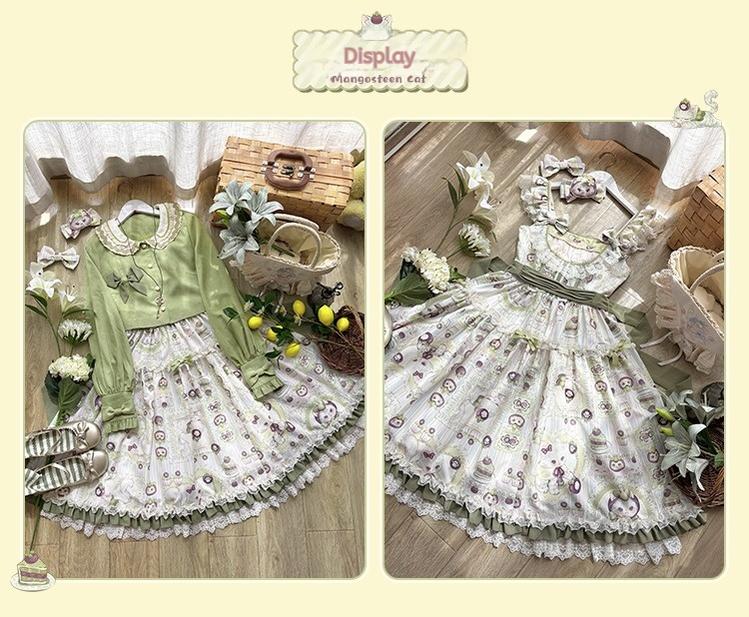 Urtto - Mangosteen Cat - Printed Country Lolita JSK, Pocketed Jacket