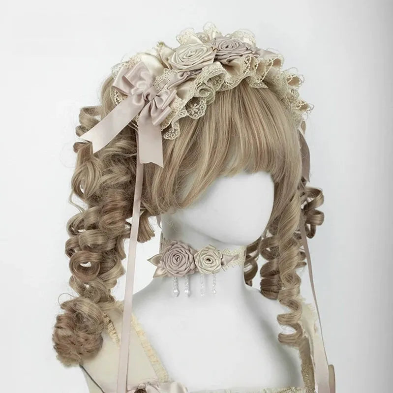 Champagne Classic Lolita Headdress and Choker, Floral Accent 45259:854863