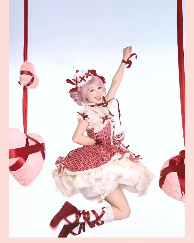 Confession Balloon - Red Plaid Cake Skirt - IP Collab Lolita Plaid JSK Dress 43996:792192