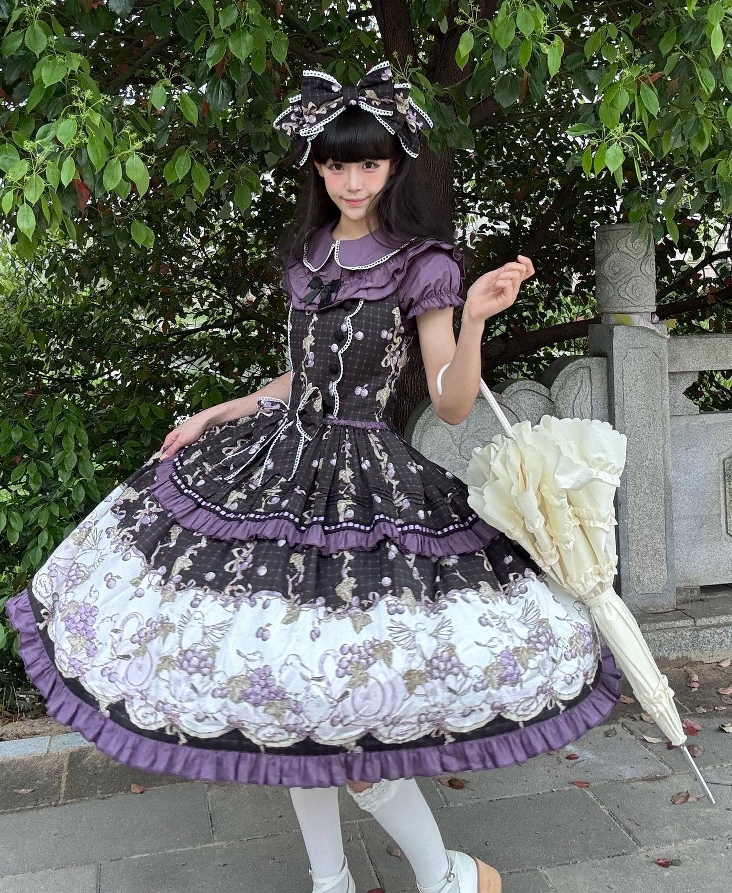 Grape Season - Cotton Classic Lolita Grape Printed OP & JSK Dress 45609:855233