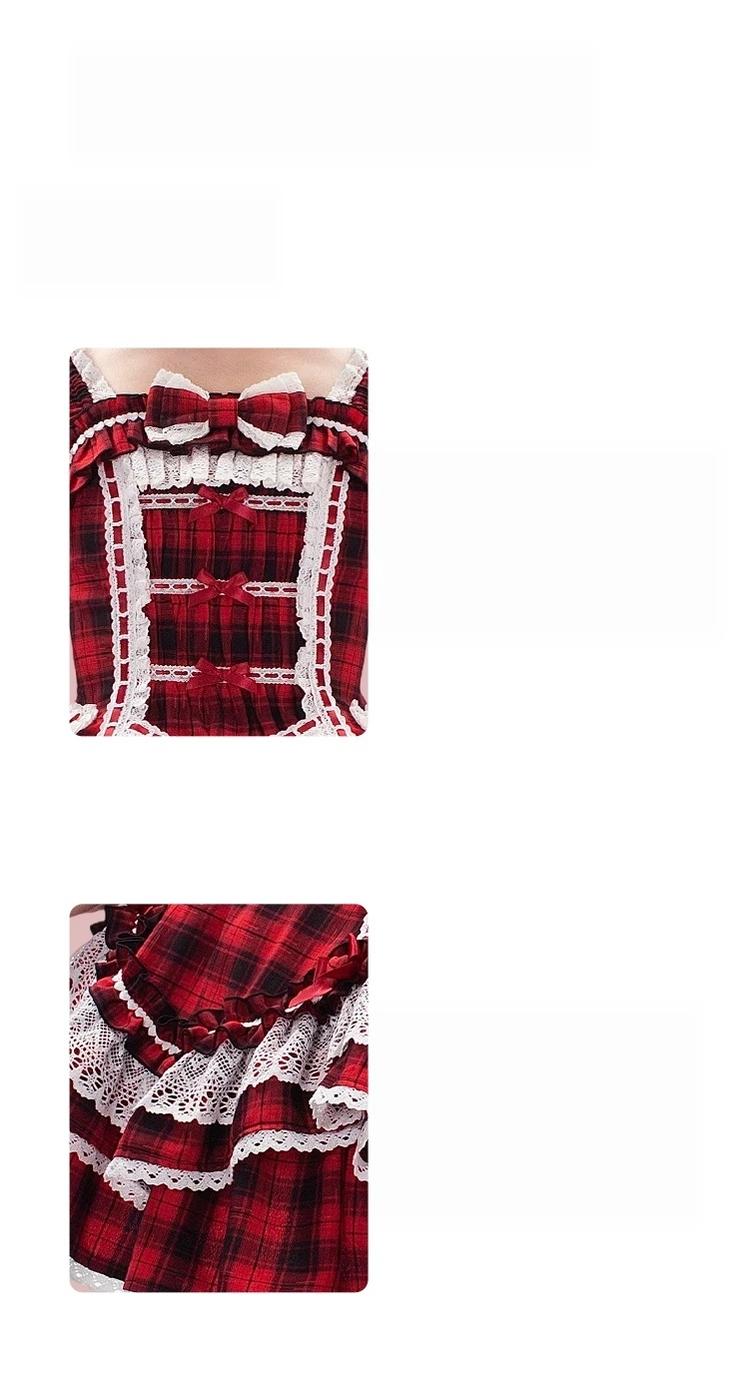 Plaid Lace Bunny - Old School Lolita Plaid OP Dress, Lace Trim 45992:871335
