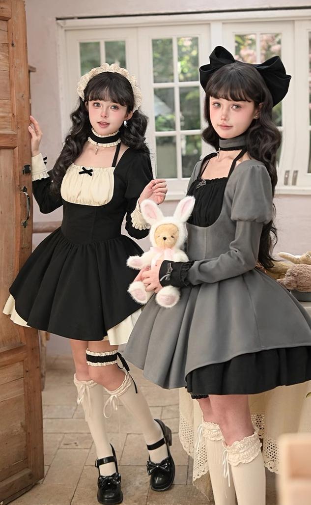 With PUJI - Suki - Maid Lolita OP Set, Detachable Apron, Juliet Sleeve 44273:802712