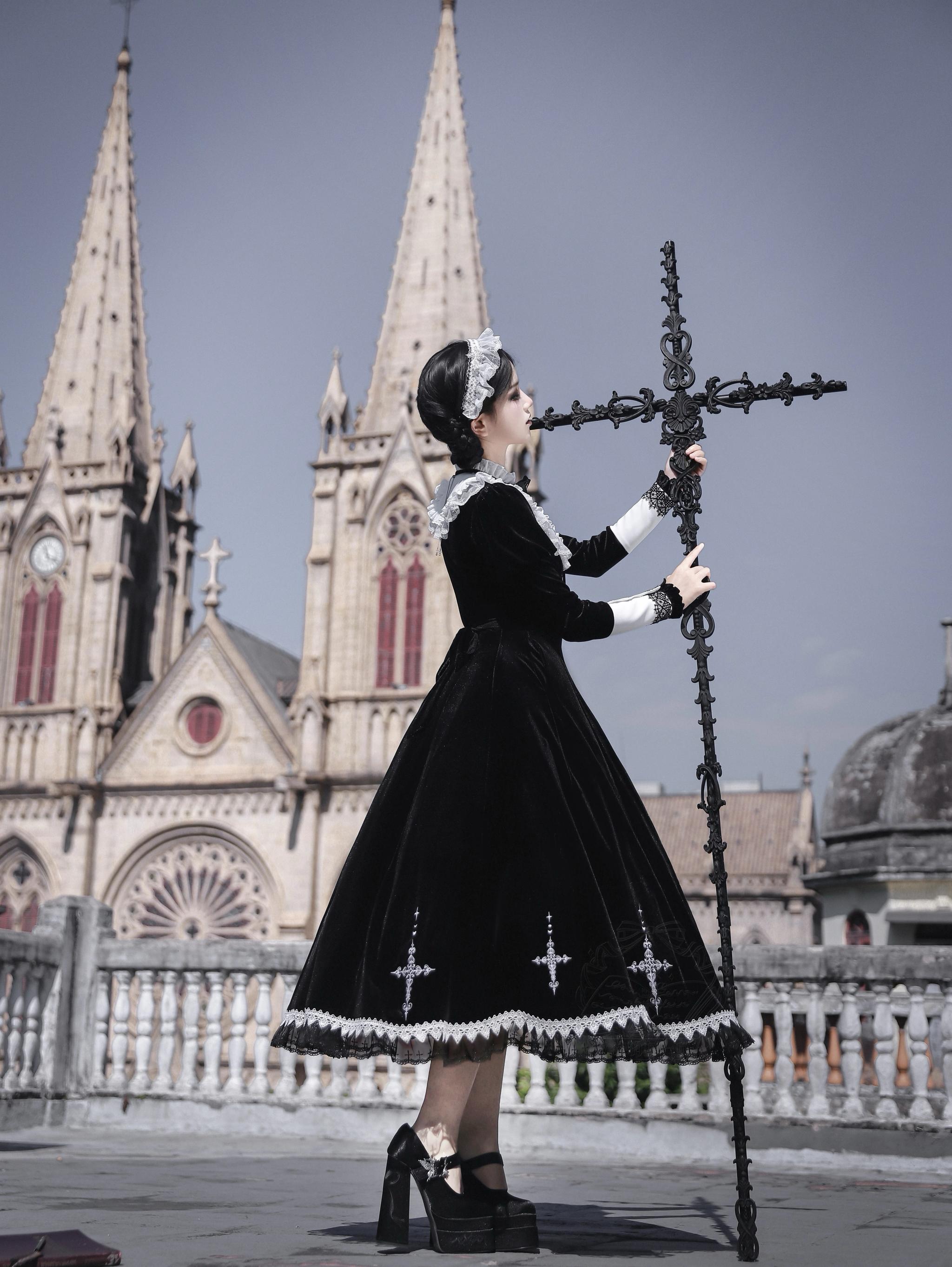 Cross Craft - Ten-Panel Cut Gothic Lolita OP, Embroidered Crosses 44402:806602