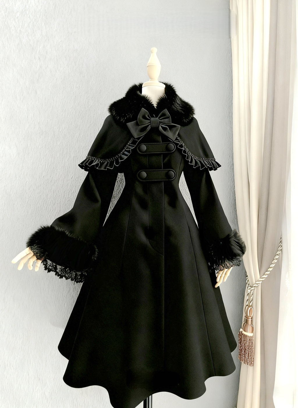 Elegant Lolita Wool Coat, Detachable Cape