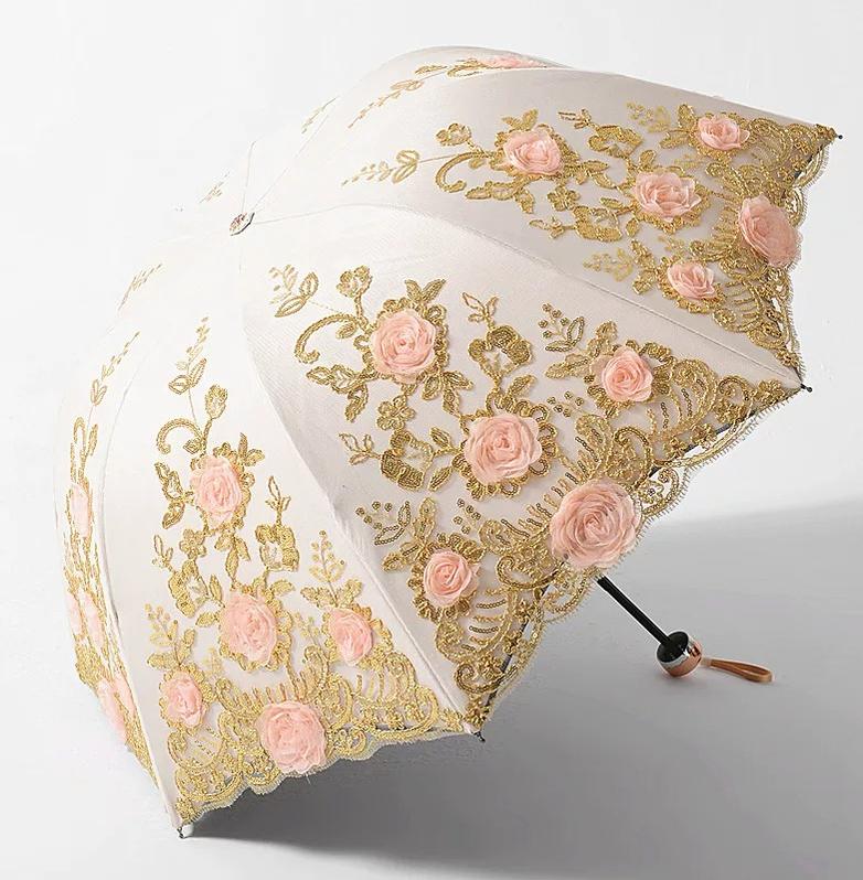 Foldable Lolita Parasol, Floral and Embroidery Detail 45591:855822
