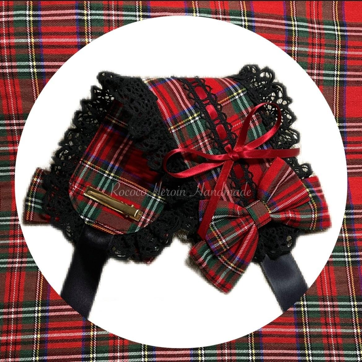 (BFM)RococoHeroine~Classic Headband in 9 Colors scottish red grid x black lace  