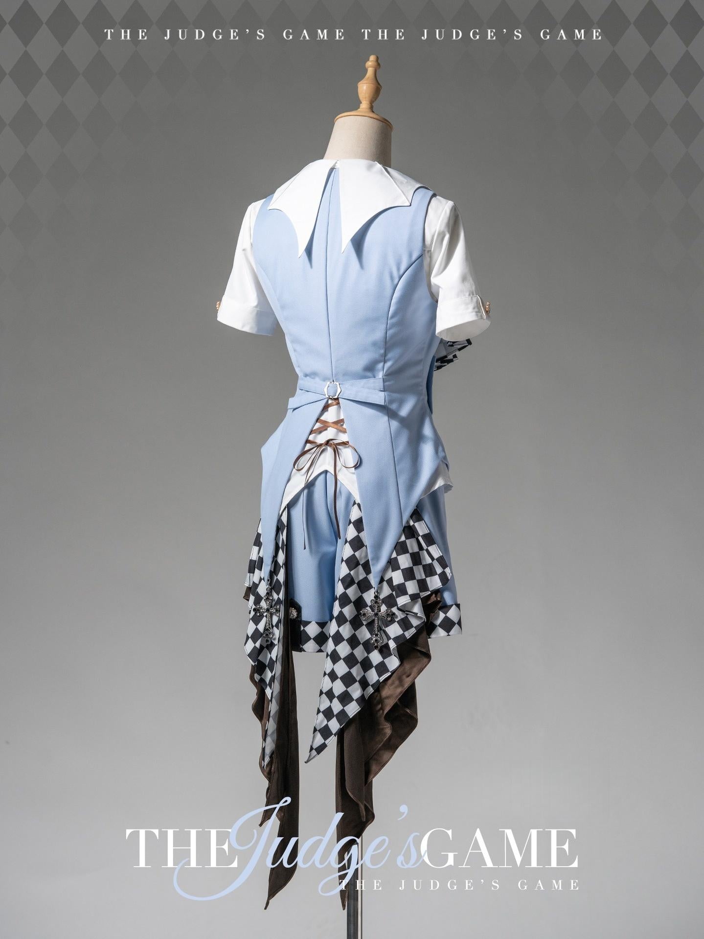 Forest Fluorescent Carps - The Judge's Game - Light Blue Ouji Lolita Shorts, Short Sleeve Shirt Light Blue Vest Only (with brooch) S