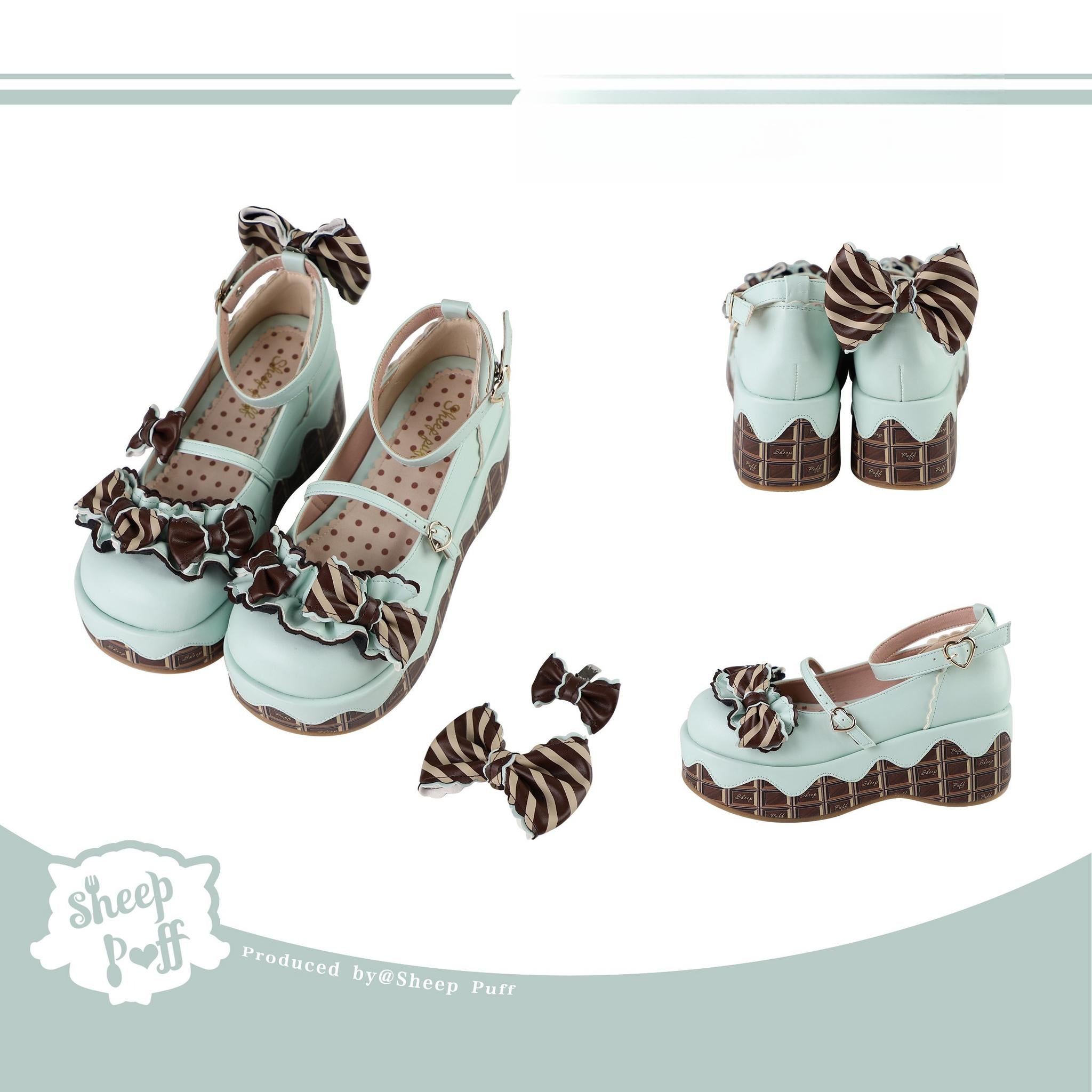 Sheep Puff~Chocolate Sponge Cake~Sweet Lolita Thick-Sole Shoes with Printed Platform (35 36 37 38 39 40) 42507:742896