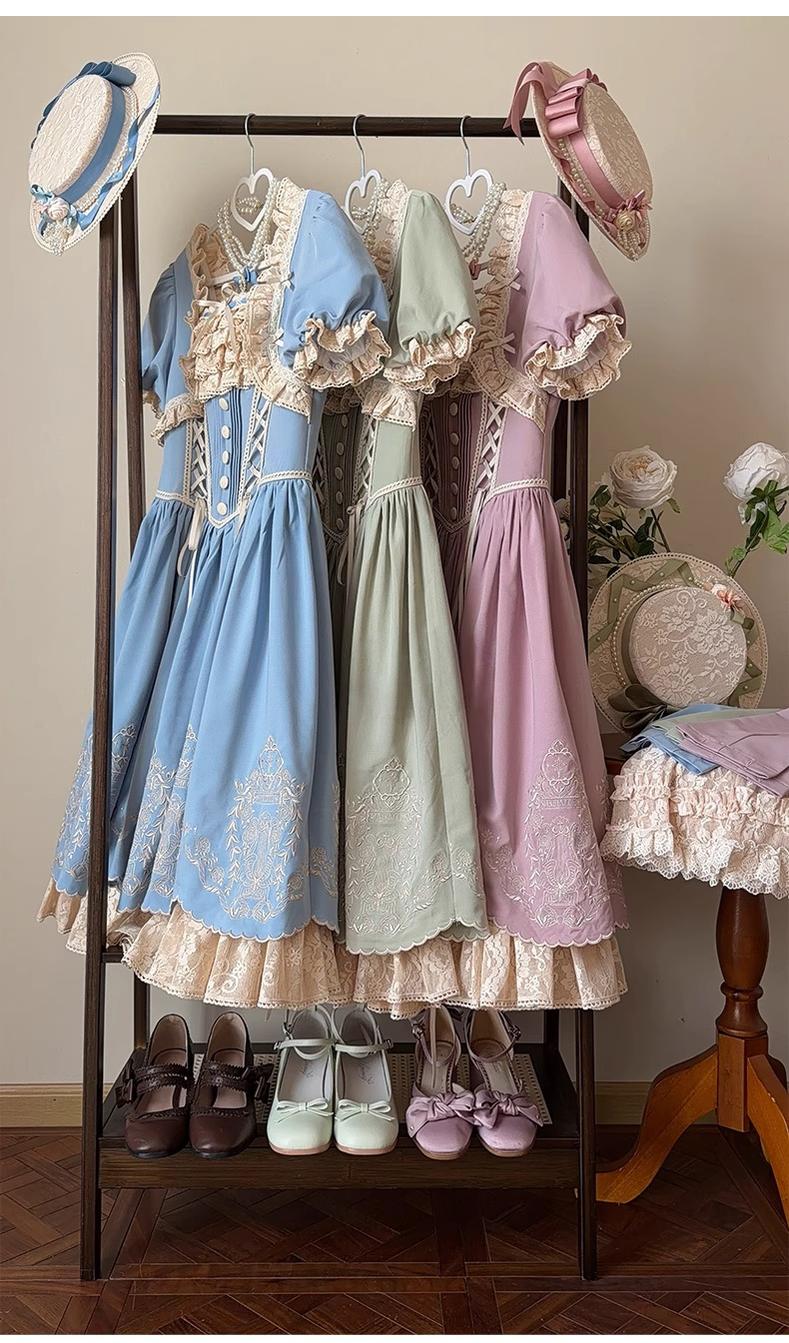 Amber Realm - Dream Strings - Embroidered Classic Lolita OP Dress, Princess Sleeves 44349:805194