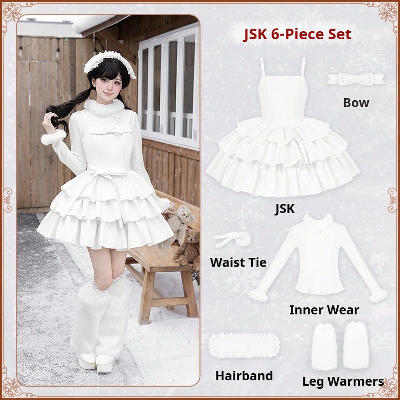 With PUJI - White Choco - Winter Kawaii Lolita JSK Dress Set, Fluffy Accents (L M S) 44246:801100