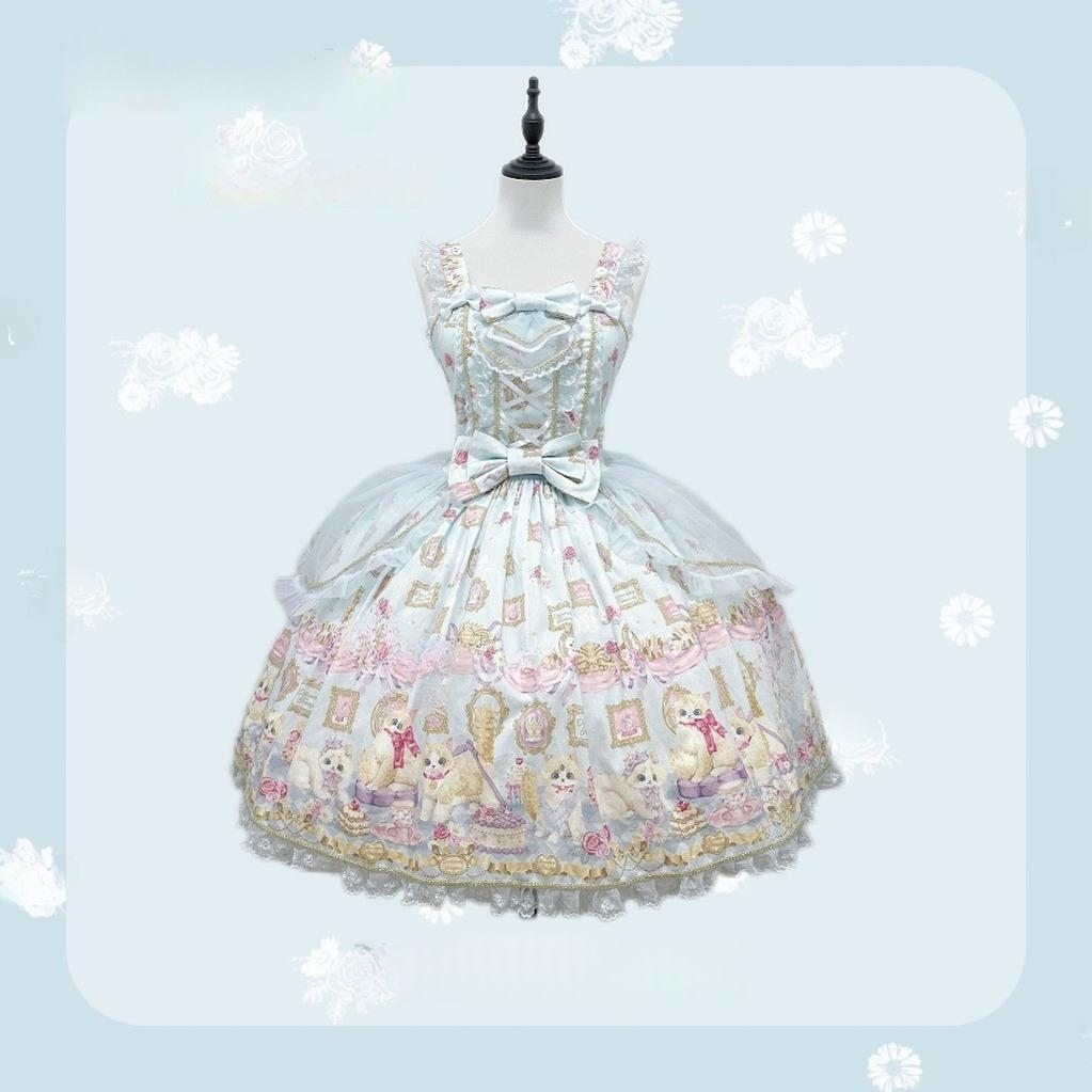 Discovering Treasures - Picture Frame Cat - Kawaii Lolita Dress Suit Cat Print JSK and OP (L M S XL) 42605:746471