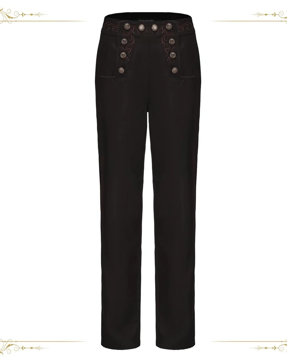 Immortal Thorn - Eternal Treasure Voyage - Ouji Lolita Pants with Waist Embroidery and Buttons Black pants only S