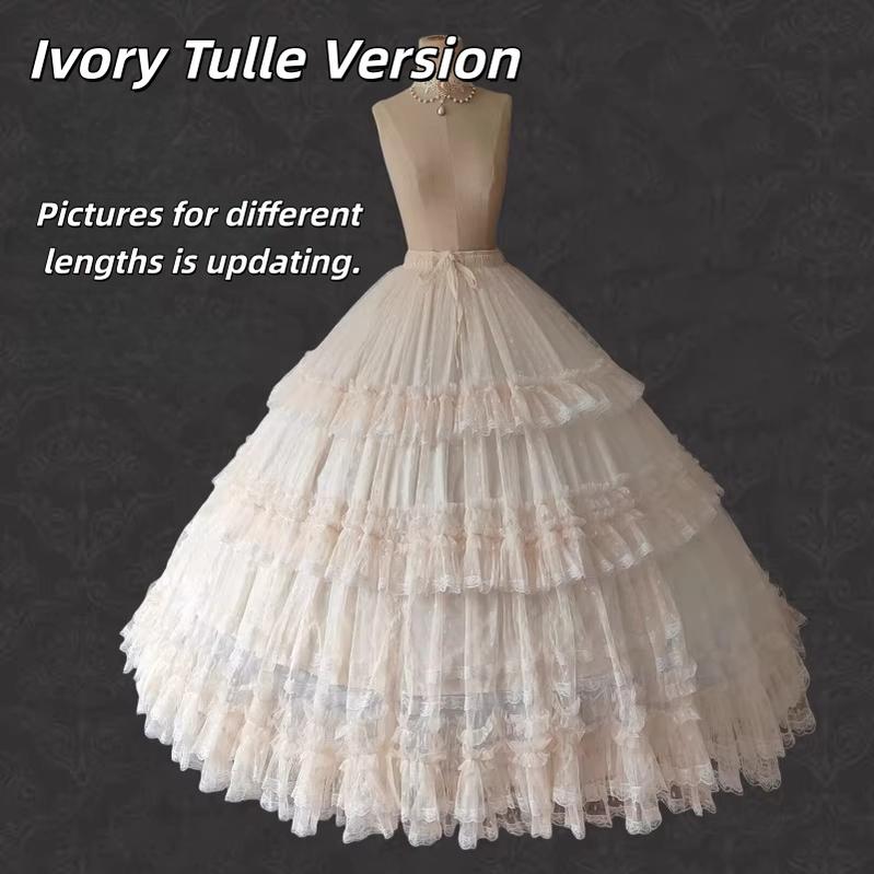 Teddy Bear - Wedding Lolita Petticoat Princess Underwear Extended Base Skirt S-M Ivory/ Tulle / 39.4" (100 cm)
