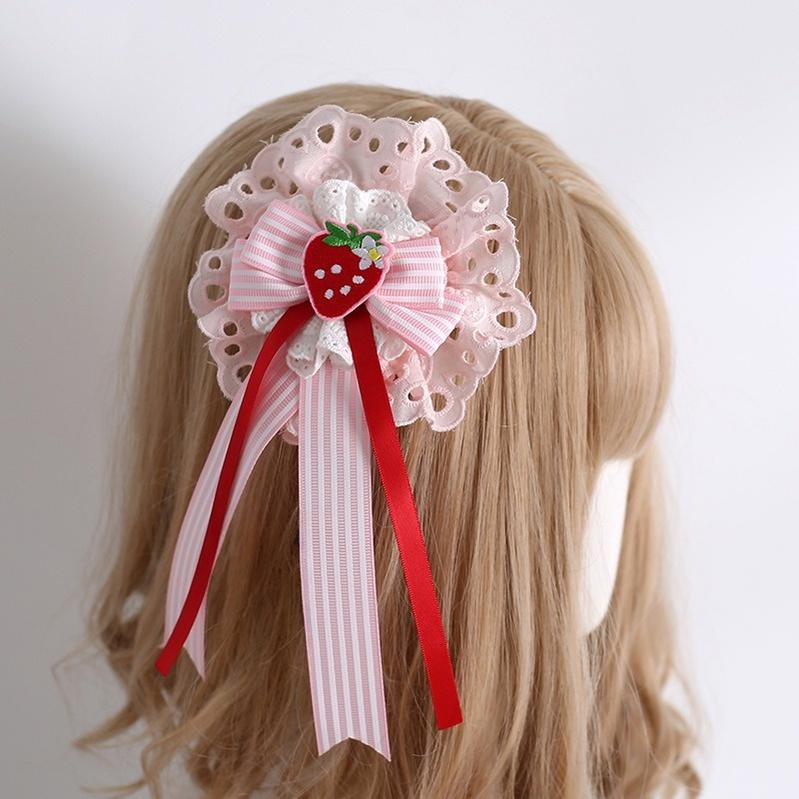 Xiaogui - Sweet Lolita Strawberry Head Accessory Hanamaru headpiece / Brooch 2-in-1