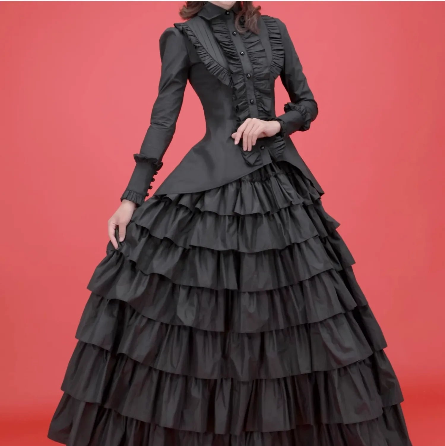 Gothic Lolita Tailed Hem Blouse and Multi-layer Skirt Set
