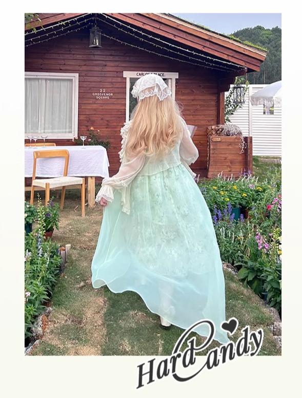 Yingtang - Plus Size Lolita JSK Dress Green Floral Lolita Dress Caidigan Set