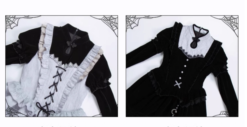 With Puji - Innocent Talk - Halloween Chinese Style Lolita OP Black-silver Gray Dress 39966:645938