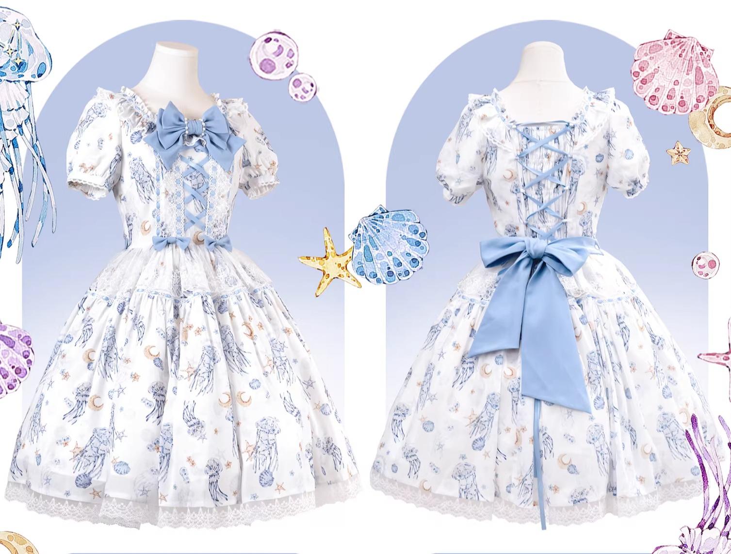 Starry Jellyfish - Printed Classic Lolita JSK Dress, Short Sleeve OP