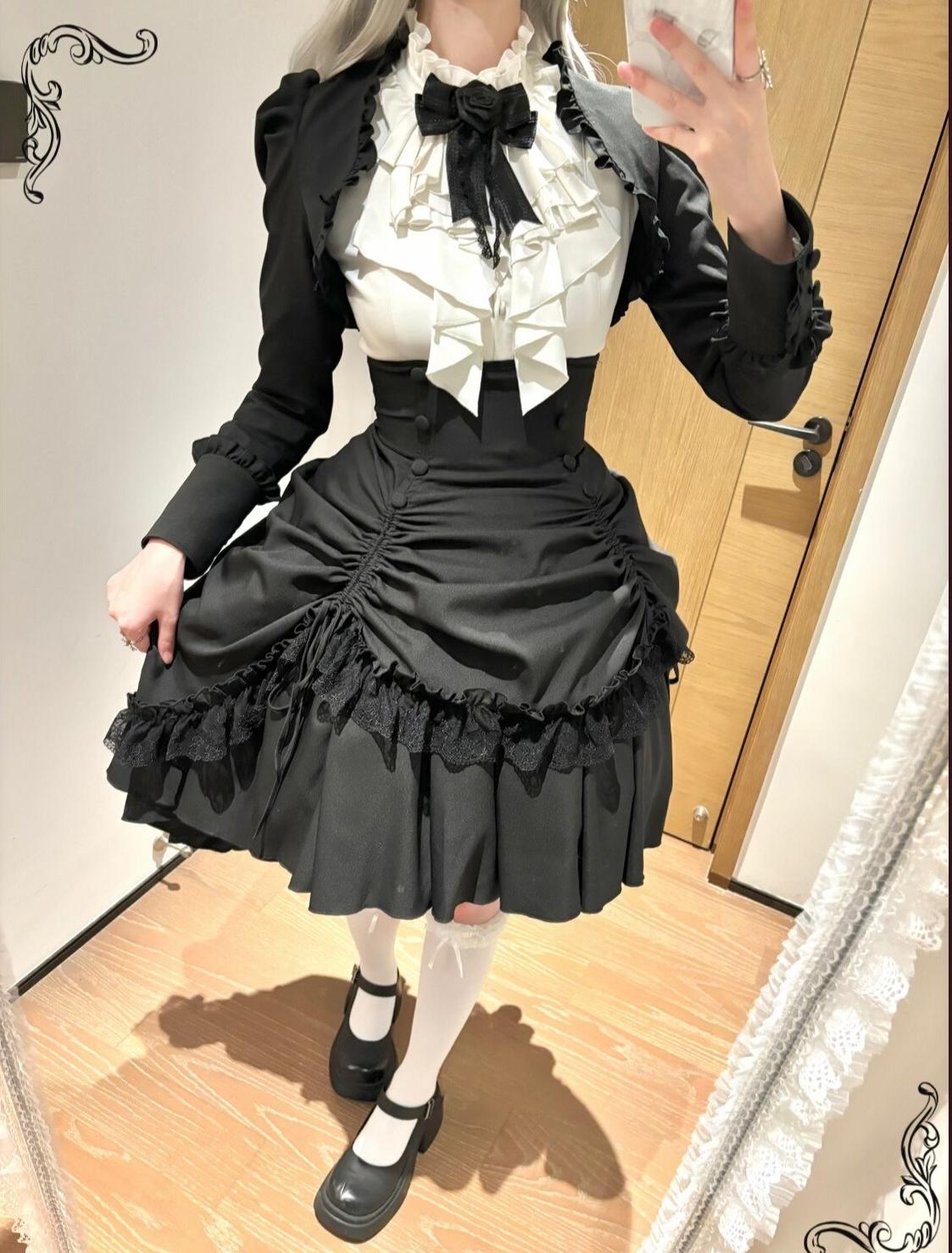 Petite Fangs - Gothic Lolita Fishbone Waist SK Dress, Drawstring Lift-up Hem