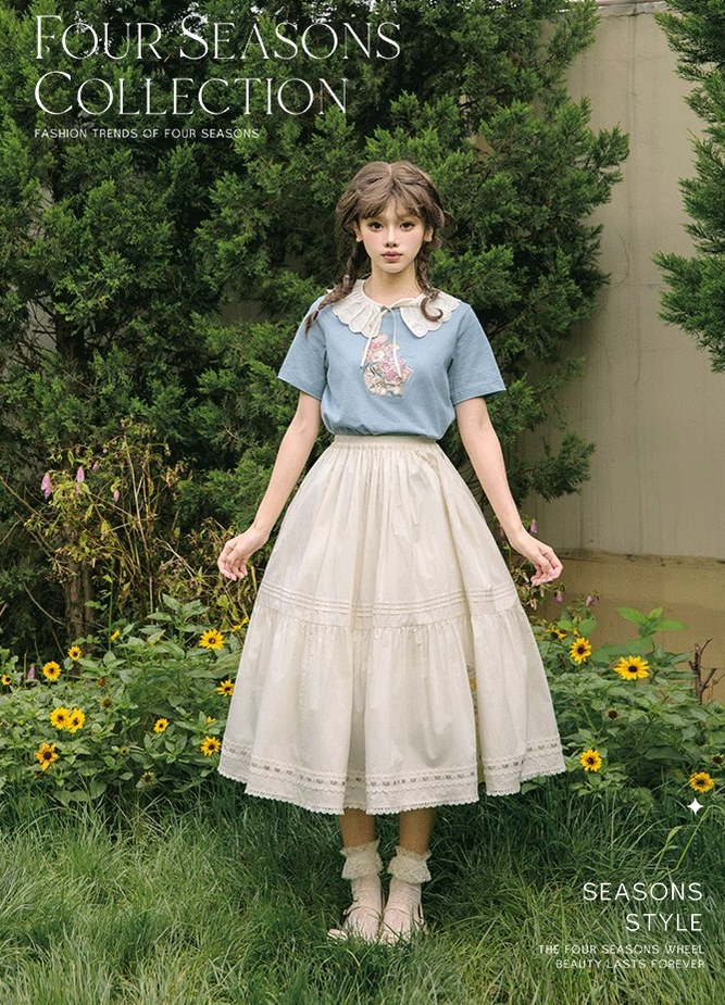 NyaNya - Four Seasons Collection - Sweet Lolita T-shirt Summer Loose Fit Embroidered T-shirt