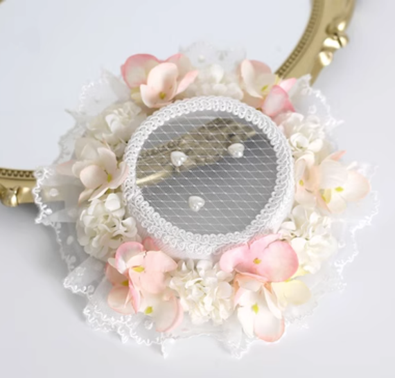 Xiaogui - Elegant Lolita Tea Party Multicolor Hat pink white Hat diameter 17cm with a clip