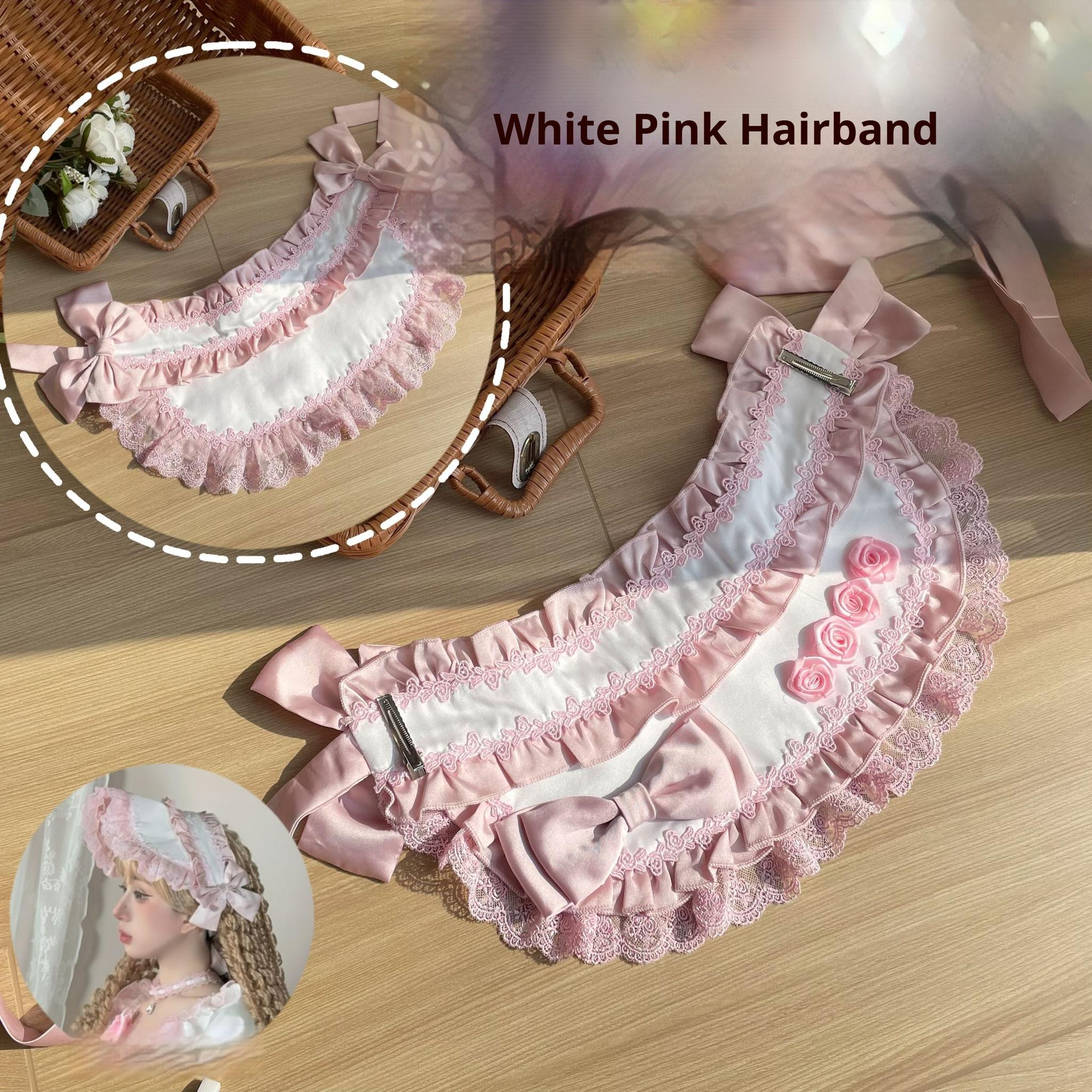 Uncle's Workshop - Stacked - Lolita Accessory Set Hairband Bow Trailing Brooch Choker White Pink Hairband Only