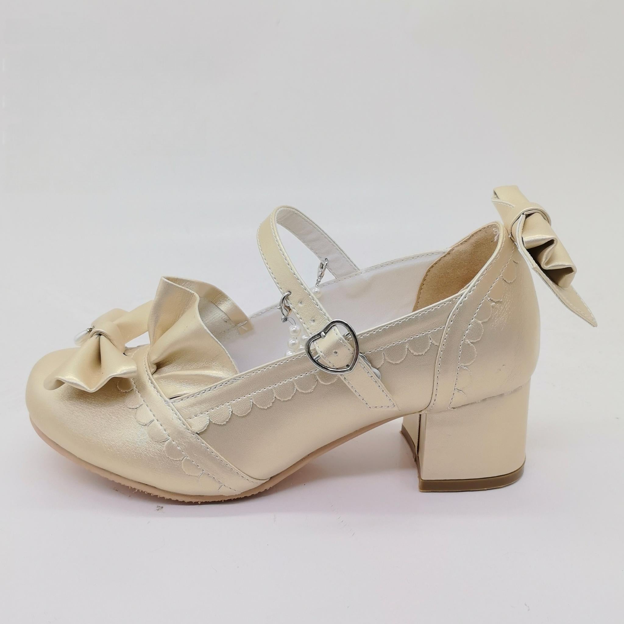 Custom Color Lolita Heels Shoes, Detachable Pearl Chain