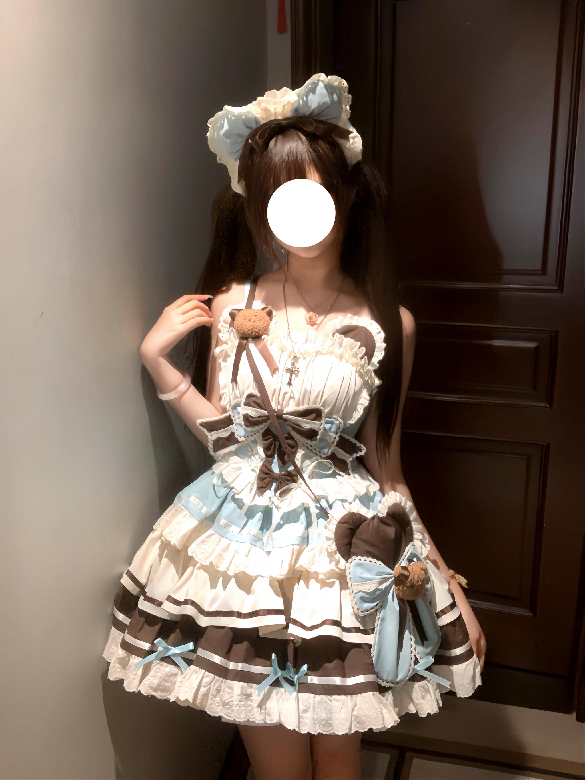 Platycodon House - First Love Bear - Sweet Lolita JSK Dress Idol Lolita Puffy Dress Chocolate JSK (with a bear bag) XS