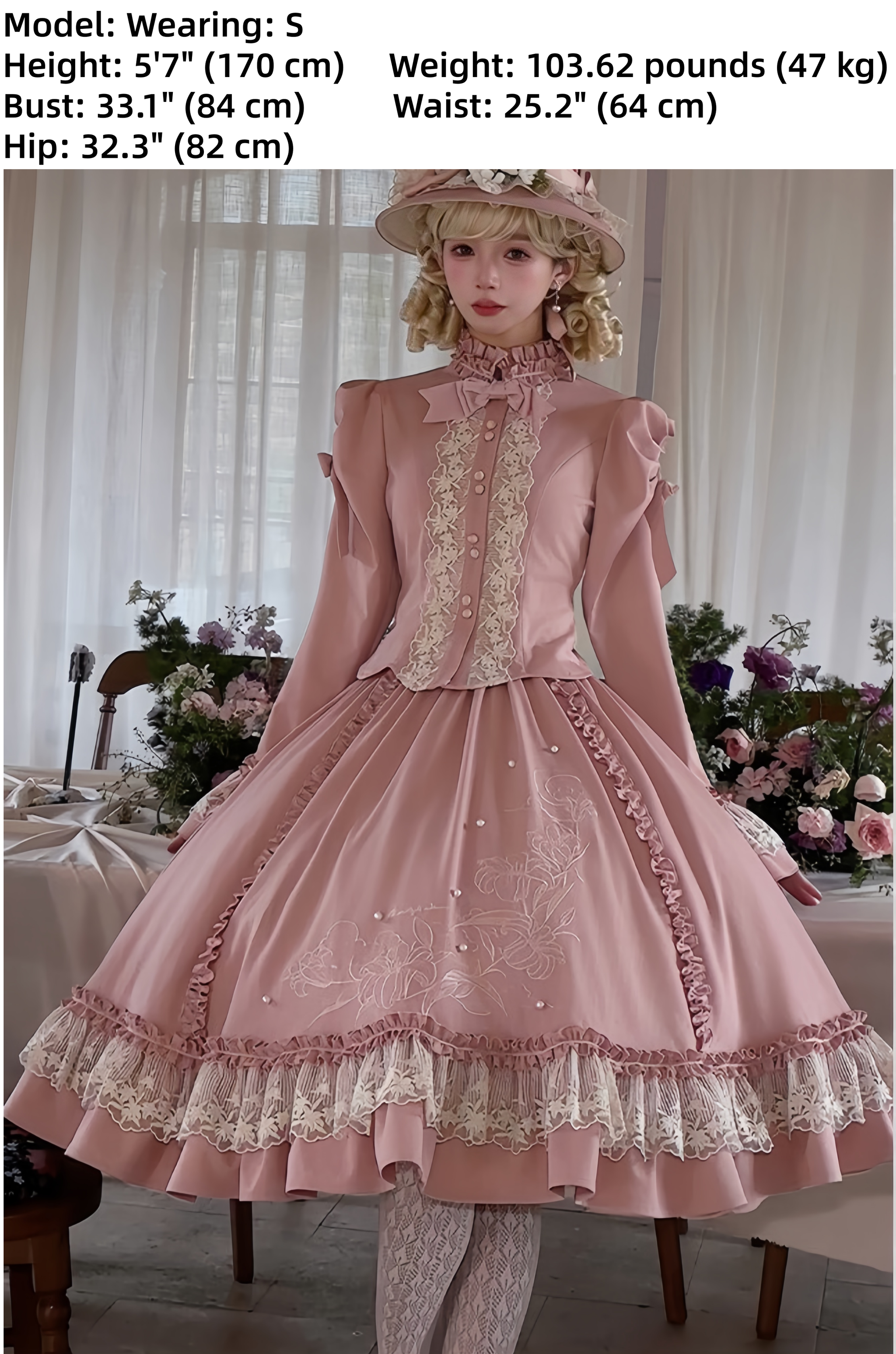 Embroidered Classic Lolita OP Dress, Lace Trim Shirt 45209:840303