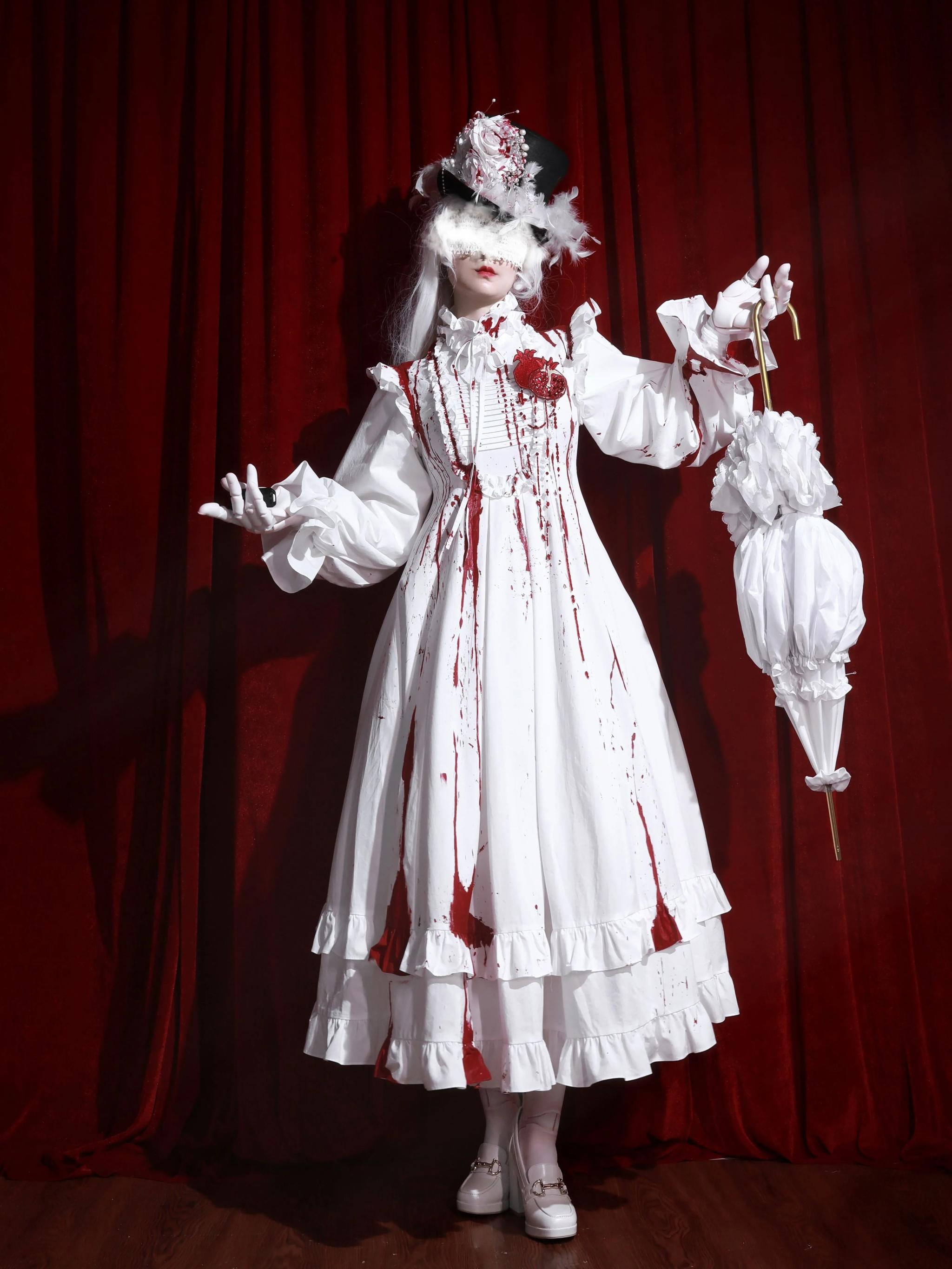 Flower Messenger - Dream & Slumber - Gothic Lolita Blood Print Dress, Detachable Sleeves 44356:805257