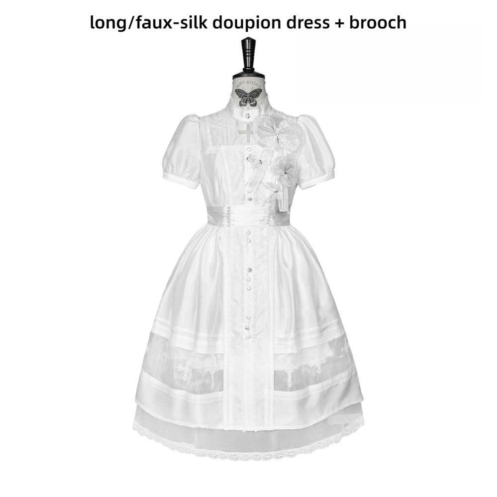 Ghost Orchid - Gothic Lolita OP Dress, Embroidered Cross (White / L M S XL XS) 45137:835649