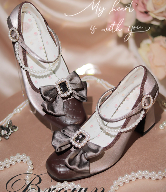 Pure Tea For Dream - Transatlantic Love Poem - Sweet Elegant Lolita Mid-Heel Daily Shoes 34 chocolate brown