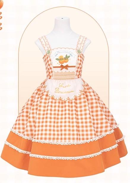Mademoiselle Pearl~Persimmon~Autumn Persimmon Print Lolita OP JSK SK Dress XS JSK (L M S XL XS / JSK) 29100:396048
