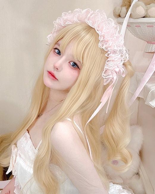 Light Blone Wavy Lolita Wig, Straight Bang 44390:806388