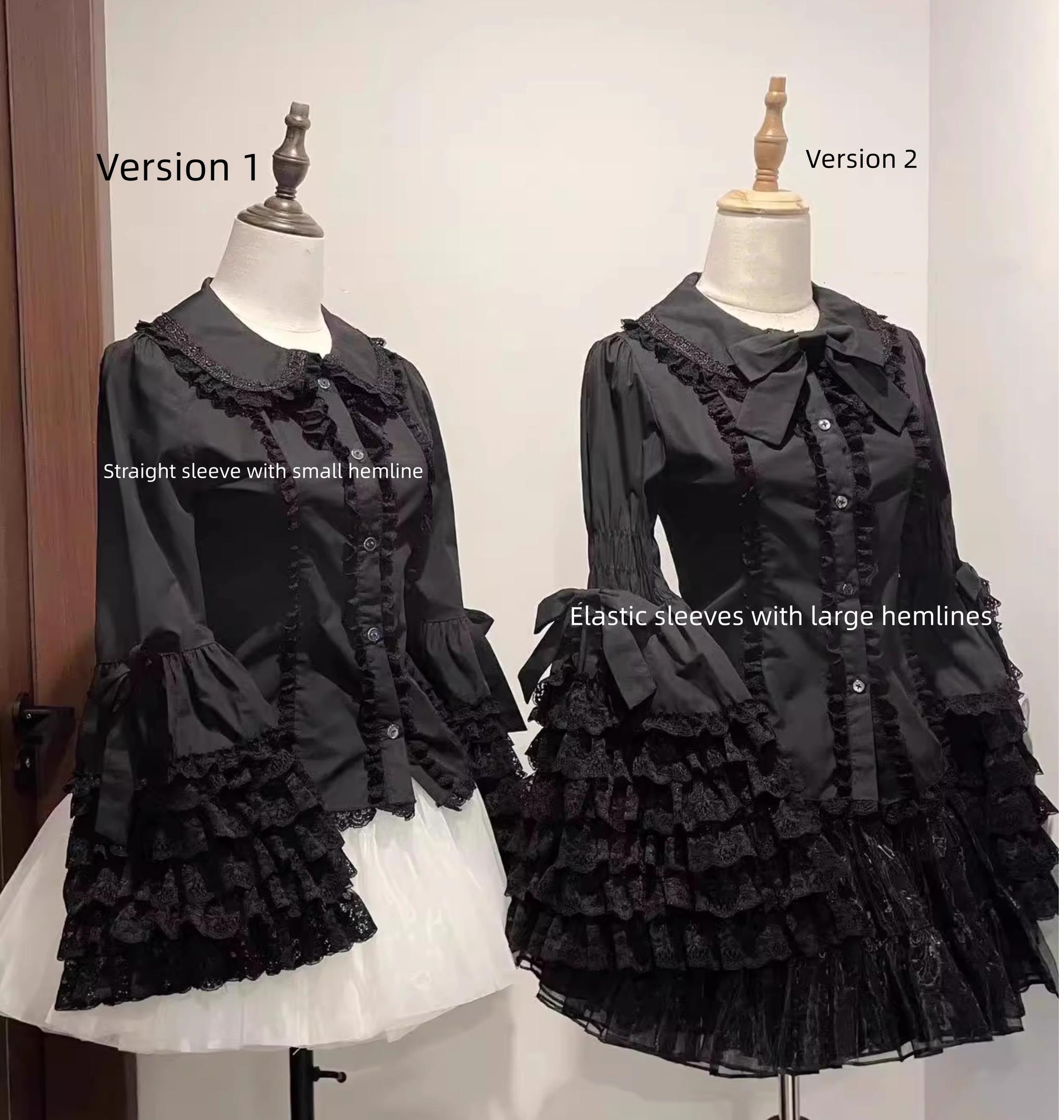 Mengfuzi - Cannelés - Elegant Lolita Cotton Blouse, Hime Sleeve S Black Imitation Cotton (2.0 version)