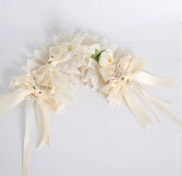 Xiaogui - Sweet Lolita Ivory Lace bow Hair Accessories No.3 flower headband