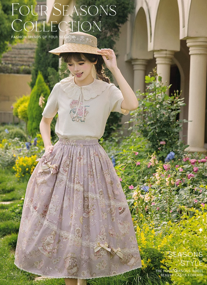 NyaNya - Four Seasons Collection - Sweet Lolita T-shirt Summer Loose Fit Embroidered T-shirt