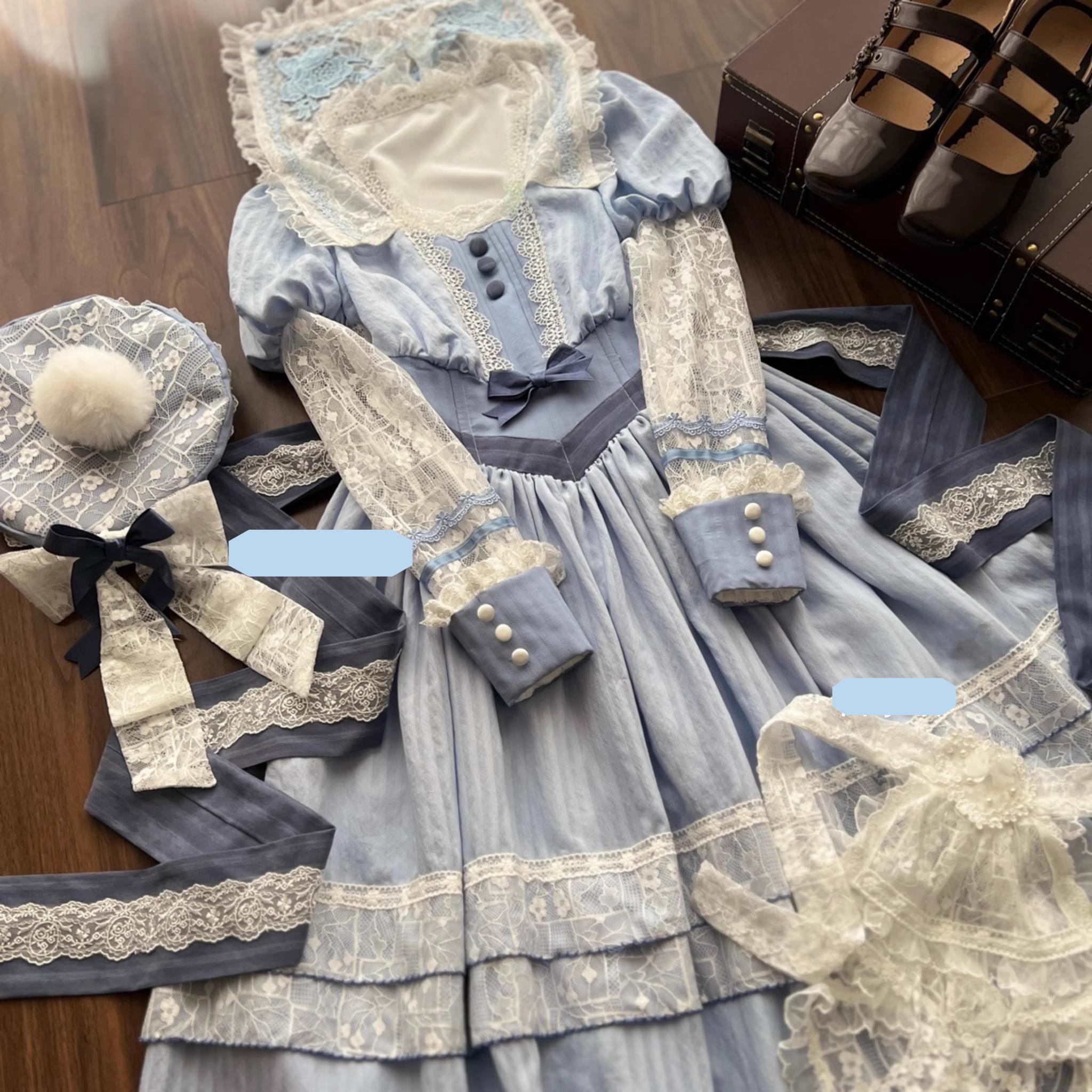 Mengfuzi - Yinglan Poetry - Elegant Classic Lolita OP Dress FS Embroidered Dress S Drool Collar